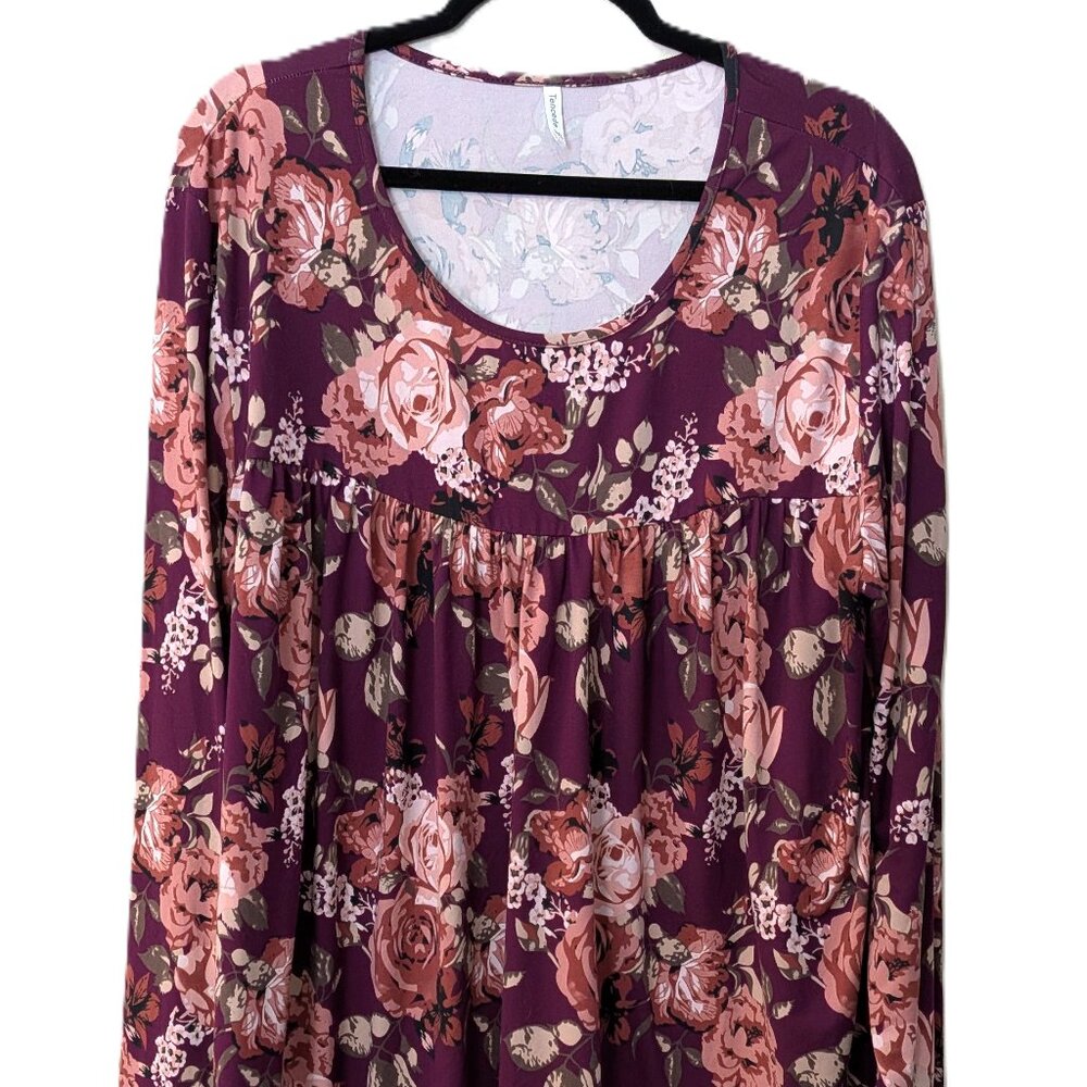 Tencede Women's Floral Long Sleeve Babydoll Blouse – Size 3XL